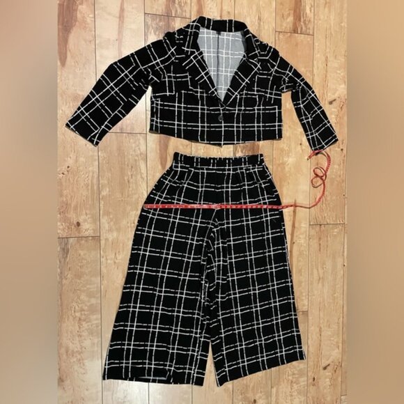 NEW 0 XL SHEIN LUNE Plus Plaid Print Blazer & Wide Leg Pants - Picture 7 of 11
